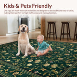 Ultra Soft Area Rug, Non Slip, Stain Resistant, Washable Area Rugs for Living Room, Bedroom, Chic Moody Botanical Illustration(Green)