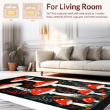 Ultra Soft Area Rug, Non Slip, Stain Resistant, Washable Area Rugs for Living Room, Bedroom, Whimsical Mushroom Motif Delight(Red)