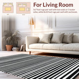 Ultra Soft Area Rug, Non Slip, Stain Resistant, Washable Area Rugs for Living Room, Bedroom, Black and White Striped Handmade Woven Design(Black)
