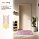 Ultra Soft Area Rug, Non Slip, Stain Resistant, Washable Area Rugs for Living Room, Bedroom, Elegant Pink Floral Medallion(Pink)