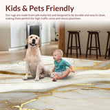 Ultra Soft Area Rug, Non Slip, Stain Resistant, Washable Area Rugs for Living Room, Bedroom, Ethereal Beige Gold Geometric Marble Swirls Indoor(White)