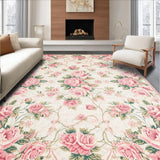 Ultra Soft Area Rug, Non Slip, Stain Resistant, Washable Area Rugs for Living Room, Bedroom, Chic Earthy Floral Accents(Ivory)
