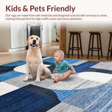 Ultra Soft Area Rug, Non Slip, Stain Resistant, Washable Area Rugs for Living Room, Bedroom, Minimalist Linear Lattice Aesthetic(Blue)