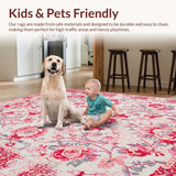 Ultra Soft Area Rug, Non Slip, Stain Resistant, Washable Area Rugs for Living Room, Bedroom, Elegant Vintage Petal Pattern(Pink)
