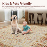 Ultra Soft Area Rug, Non Slip, Stain Resistant, Washable Area Rugs for Living Room, Bedroom, Boho Global with Beige and Earth Tones(Beige)
