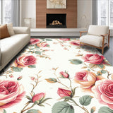 Ultra Soft Area Rug, Non Slip, Stain Resistant, Washable Area Rugs for Living Room, Bedroom, Cozy Traditional Rose Emblem(White)