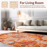 Ultra Soft Area Rug, Non Slip, Stain Resistant, Washable Area Rugs for Living Room, Bedroom, Chic Vintage Ogee Style Runner(Orange)