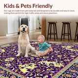 Ultra Soft Area Rug, Non Slip, Stain Resistant, Washable Area Rugs for Living Room, Bedroom, Ornate Floral Runner for Entryway(Purple)
