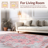 Ultra Soft Area Rug, Non Slip, Stain Resistant, Washable Area Rugs for Living Room, Bedroom, Contemporary Abstract Circular Design(Pink)