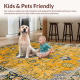 Ultra Soft Area Rug, Non Slip, Stain Resistant, Washable Area Rugs for Living Room, Bedroom, Chic Distressed Geometric Motif(Yellow)