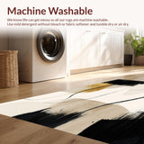 Beige with Abstract Black Brushstroke and Linear Accents(Beige)