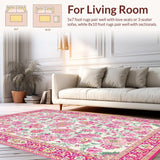 Ultra Soft Area Rug, Non Slip, Stain Resistant, Washable Area Rugs for Living Room, Bedroom, Whimsical Pink & Green Floral Fusion(White)