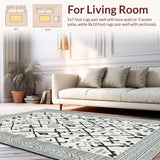 Ultra Soft Area Rug, Non Slip, Stain Resistant, Washable Area Rugs for Living Room, Bedroom, Rustic Neutral Diamond Design(White)