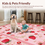 Ultra Soft Area Rug, Non Slip, Stain Resistant, Washable Area Rugs for Living Room, Bedroom, Bright Cheerful Blossom Theme(Pink)