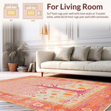 Ultra Soft Area Rug, Non Slip, Stain Resistant, Washable Area Rugs for Living Room, Bedroom, Charming Whimsical Botanical Style(Orange)