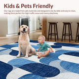 Ultra Soft Area Rug, Non Slip, Stain Resistant, Washable Area Rugs for Living Room, Bedroom, Coquette Ribbon Scallop Print Rug Featuring Artistic Bows and Chic Curves(Blue)