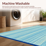 Ultra Soft Area Rug, Non Slip, Stain Resistant, Washable Area Rugs for Living Room, Bedroom, Ocean Stripe Poolside Area Rug Bold Blue Ivory Design UV Resistant Carpet(Blue)