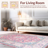 Ultra Soft Area Rug, Non Slip, Stain Resistant, Washable Area Rugs for Living Room, Bedroom, Classic Ethnic Tiled Composition(Pink)