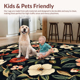 Ultra Soft Area Rug, Non Slip, Stain Resistant, Washable Area Rugs for Living Room, Bedroom, Rustic Warm Hued Floral Embellishments(Black)