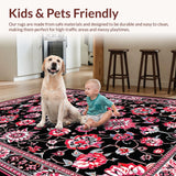Ultra Soft Area Rug, Non Slip, Stain Resistant, Washable Area Rugs for Living Room, Bedroom, Artful Earthy Floral Fusion(Black)