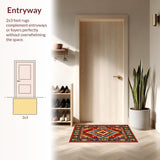 Ultra Soft Area Rug, Non Slip, Stain Resistant, Washable Area Rugs for Living Room, Bedroom, Vibrant Tribal Patterned Artwork(Red)