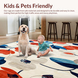Ultra Soft Area Rug, Non Slip, Stain Resistant, Washable Area Rugs for Living Room, Bedroom, Contemporary Meadow Reverie with Abstract Petals and Layered Florals(White)