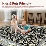 Ultra Soft Area Rug, Non Slip, Stain Resistant, Washable Area Rugs for Living Room, Bedroom, Contemporary Black Abstract Flourish(Black)