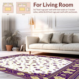 Ultra Soft Area Rug, Non Slip, Stain Resistant, Washable Area Rugs for Living Room, Bedroom, Fluffy Rectangle Abstract Floral Motifs(Purple)