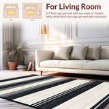Ultra Soft Area Rug, Non Slip, Stain Resistant, Washable Area Rugs for Living Room, Bedroom, Sleek Dual-Tone Striped Runner Rug Featuring Repetitive Parallel Bands(Black)