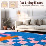 Ultra Soft Area Rug, Non Slip, Stain Resistant, Washable Area Rugs for Living Room, Bedroom, Artful Harmonious Checker Motif(Blue)