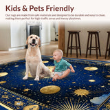 Ultra Soft Area Rug, Non Slip, Stain Resistant, Washable Area Rugs for Living Room, Bedroom, Radiant Sun and Moon Harmony(Blue)