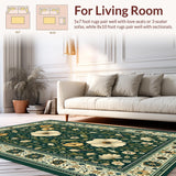 Ultra Soft Area Rug, Non Slip, Stain Resistant, Washable Area Rugs for Living Room, Bedroom, Trendy Leafy Insect Illustrations(Green)