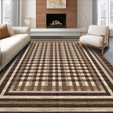 Ultra Soft Area Rug, Non Slip, Stain Resistant, Washable Area Rugs for Living Room, Bedroom, Artful Subtle Checkered Composition(Brown)