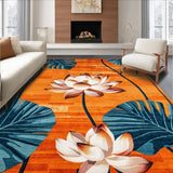 Ultra Soft Area Rug, Non Slip, Stain Resistant, Washable Area Rugs for Living Room, Bedroom, Rustic Earthy Lotus Print(Orange)