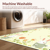 Ultra Soft Area Rug, Non Slip, Stain Resistant, Washable Area Rugs for Living Room, Bedroom, Charming Rabbit Floral Arrangement(Beige)