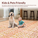 Ultra Soft Area Rug, Non Slip, Stain Resistant, Washable Area Rugs for Living Room, Bedroom, Contemporary Peach Rug with Gold Abstract Polygonal Shapes and Linear Accents(Pink)