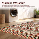 Ultra Soft Area Rug, Non Slip, Stain Resistant, Washable Area Rugs for Living Room, Bedroom, Rustic Neutral Toned Geometry(Red)
