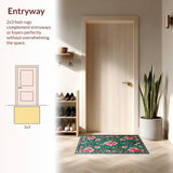 Ultra Soft Area Rug, Non Slip, Stain Resistant, Washable Area Rugs for Living Room, Bedroom, Elegant Soft Floral Aesthetic(Blue)