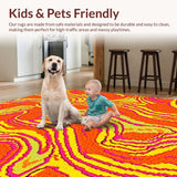 Ultra Soft Area Rug, Non Slip, Stain Resistant, Washable Area Rugs for Living Room, Bedroom, Vibrant Retro Wavy Aesthetic(Orange)