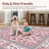 Ultra Soft Area Rug, Non Slip, Stain Resistant, Washable Area Rugs for Living Room, Bedroom, Luxurious Gray and Pink Trellis Pattern(Pink)