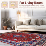 Ultra Soft Area Rug, Non Slip, Stain Resistant, Washable Area Rugs for Living Room, Bedroom, Elegant Red and Blue Medallion(Red)