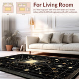 Ultra Soft Area Rug, Non Slip, Stain Resistant, Washable Area Rugs for Living Room, Bedroom, Sleek Neutral Color Block Design(Black)
