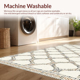 Ultra Soft Area Rug, Non Slip, Stain Resistant, Washable Area Rugs for Living Room, Bedroom, Artful Geometric Soft Ivory Shades(Beige)