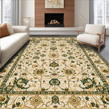 Ultra Soft Area Rug, Non Slip, Stain Resistant, Washable Area Rugs for Living Room, Bedroom, Elegant Beige Area with Intricate Floral Motifs and Green Accents(Beige)