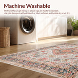 Ultra Soft Area Rug, Non Slip, Stain Resistant, Washable Area Rugs for Living Room, Bedroom, Moora Distressed Vintage Rug with Peach Blush Medallion and Black Highlights(White)