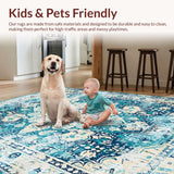 Ultra Soft Area Rug, Non Slip, Stain Resistant, Washable Area Rugs for Living Room, Bedroom, Trendy Ivory Artful Symmetrical Elements(Blue)