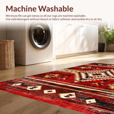 Ultra Soft Area Rug, Non Slip, Stain Resistant, Washable Area Rugs for Living Room, Bedroom, Striking Distressed Rustic Elements(Red)
