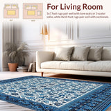 Ultra Soft Area Rug, Non Slip, Stain Resistant, Washable Area Rugs for Living Room, Bedroom, Beige Denim Abstract Geometric(Blue)