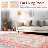 Ultra Soft Area Rug, Non Slip, Stain Resistant, Washable Area Rugs for Living Room, Bedroom, Chic Blush Pink Floral Motif(Pink)