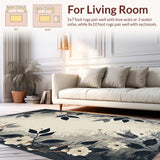 Ultra Soft Area Rug, Non Slip, Stain Resistant, Washable Area Rugs for Living Room, Bedroom, Chic Black Floral Motif(Gray)